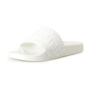 Versace White Embossed Logo Slide Sandals